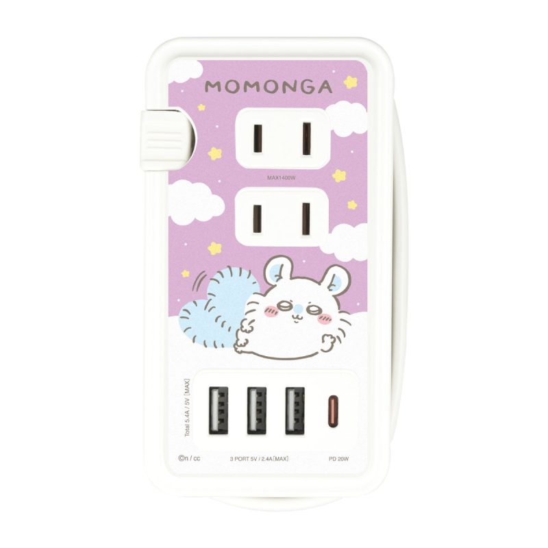 Chiikawa AC Tap with USB/USB Type-C (Momonga)