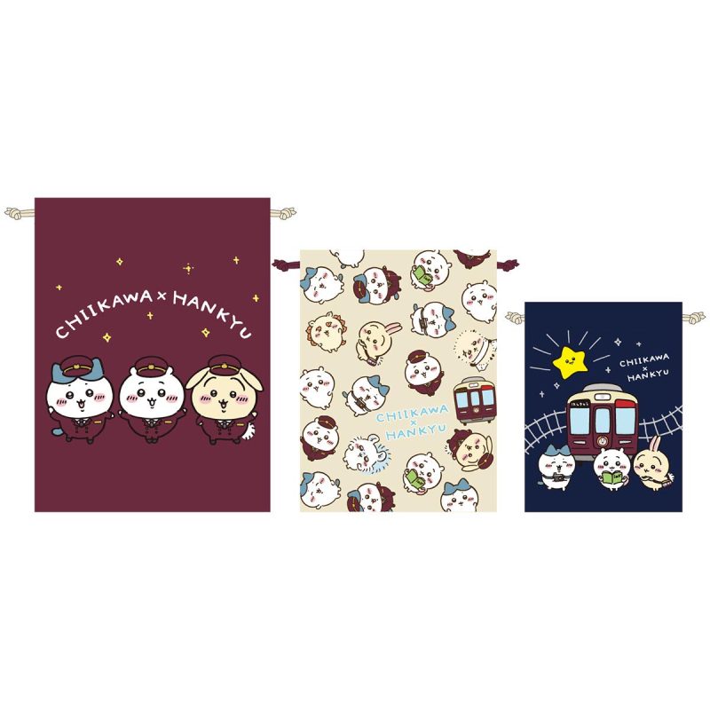 Chiikawa Hankyu Train 3-Piece Drawstring Bag Set